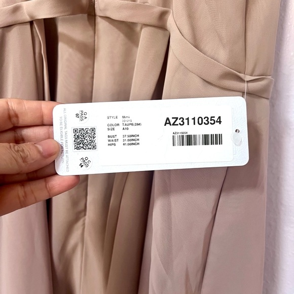 NEW Azazie Mimi Taupe  Maxi Dress with V-neck Sleeveless A10 - Picture 6 of 12